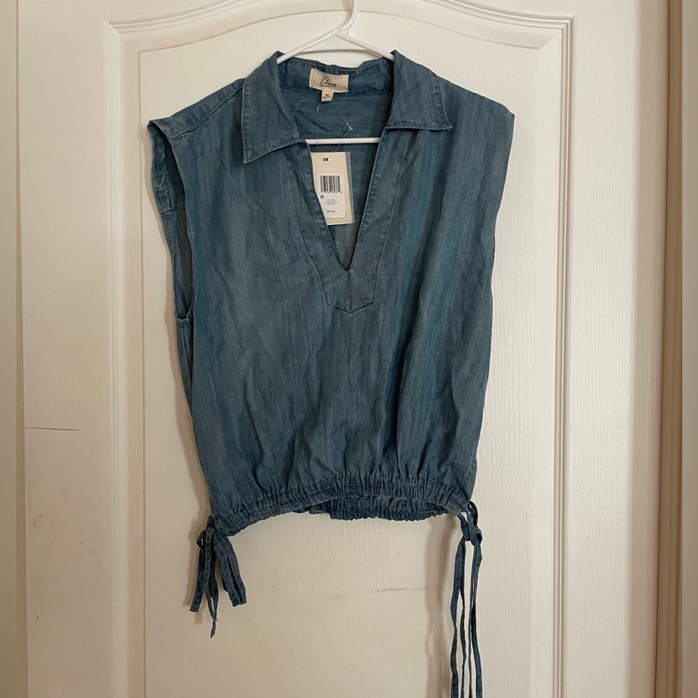 Elan Denim Sleeveless Top with Drawstring NWT
